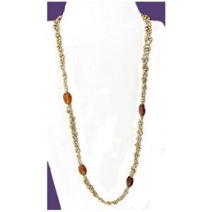 Gold Glass Braided Bead/Amber Glass Necklace 20" L